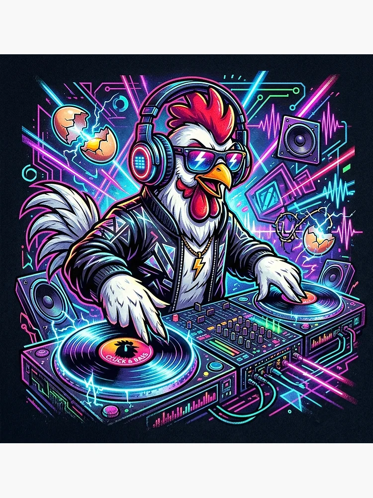 Thumbnail 3 of 3, Poster, Techno chicken designed and sold by RaveWaveDesign.