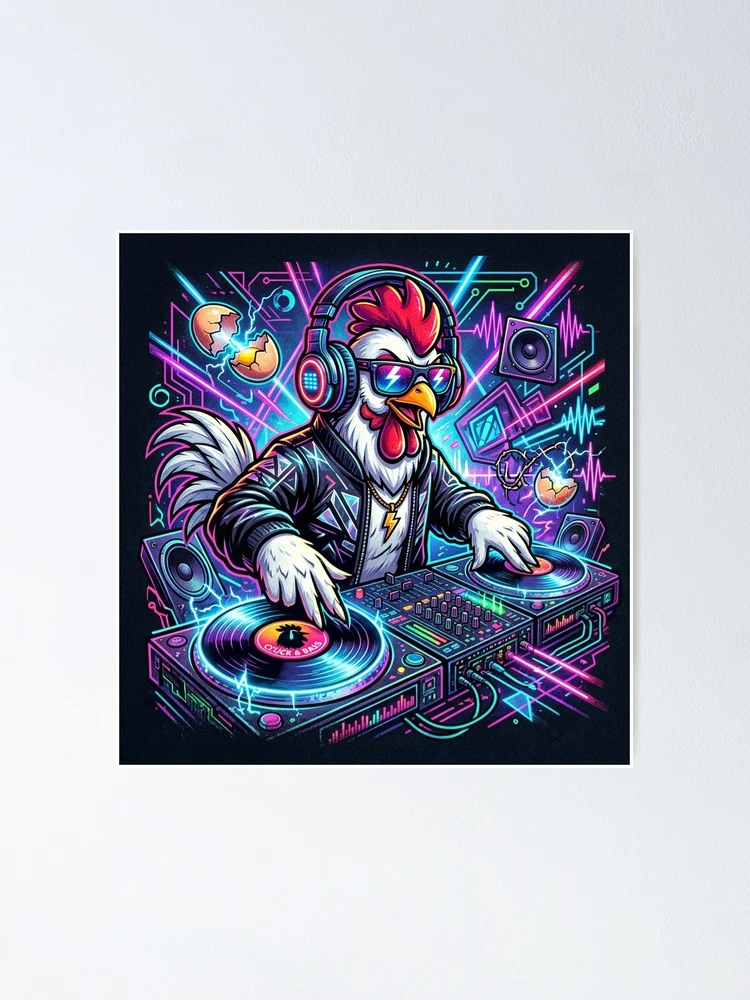 Thumbnail 1 of 3, Poster, Techno chicken designed and sold by RaveWaveDesign.