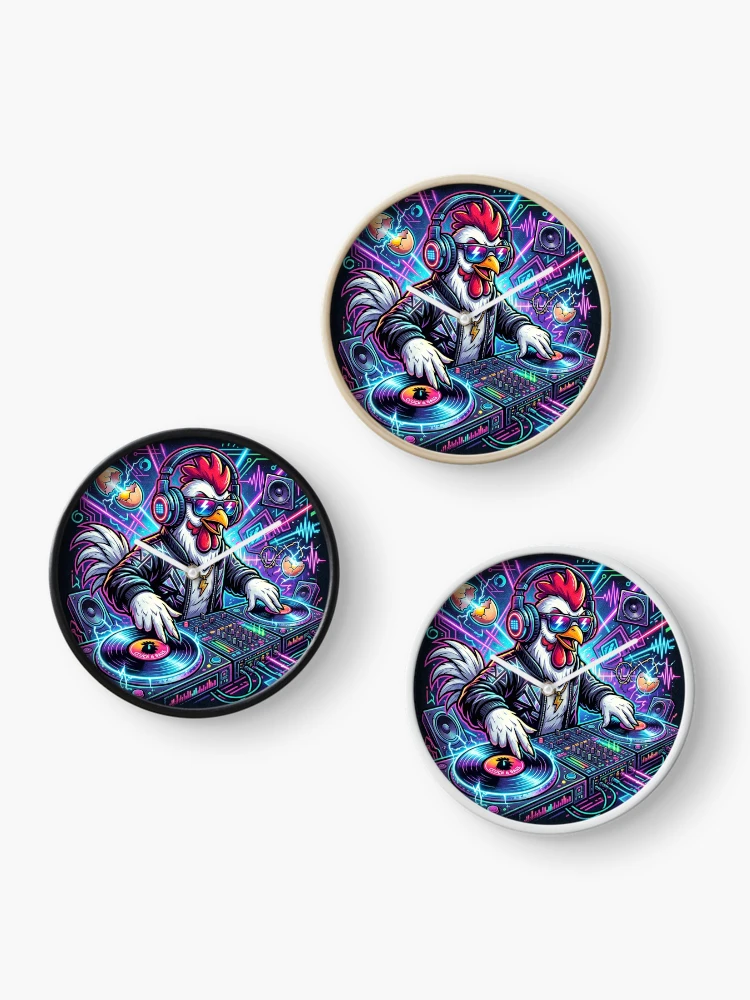 Imagen 3 de 4, Reloj con la obra Pollo tecno, diseñada y vendida por RaveWaveDesign.