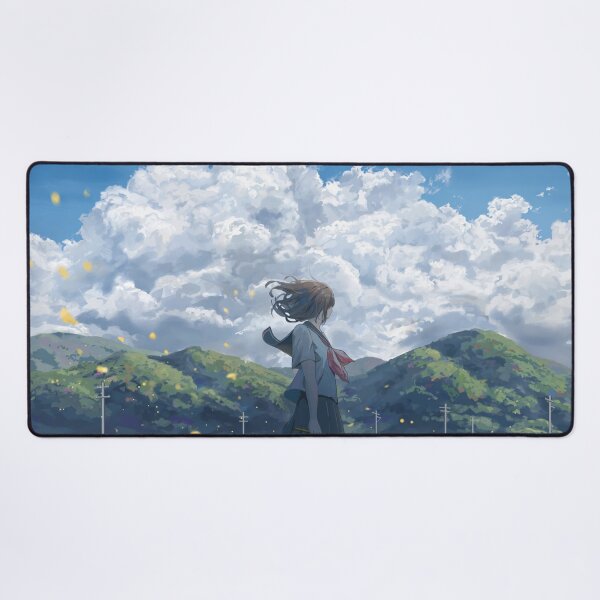 Item preview, Anime Girl Beneath Giant Clouds Scenic Landscape Gaming Vibe designed and sold by MatDeskBlue.
