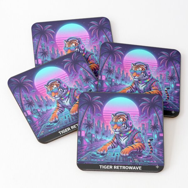 Item preview, Tiger retrowave designed and sold by RaveWaveDesign.