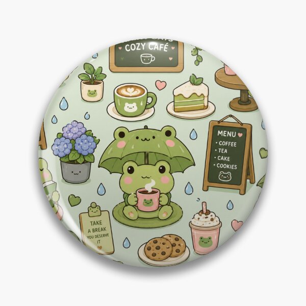 Item preview, Kawaii Frog Rainy Coffee Pattern designed and sold by Soft Berry Studio.