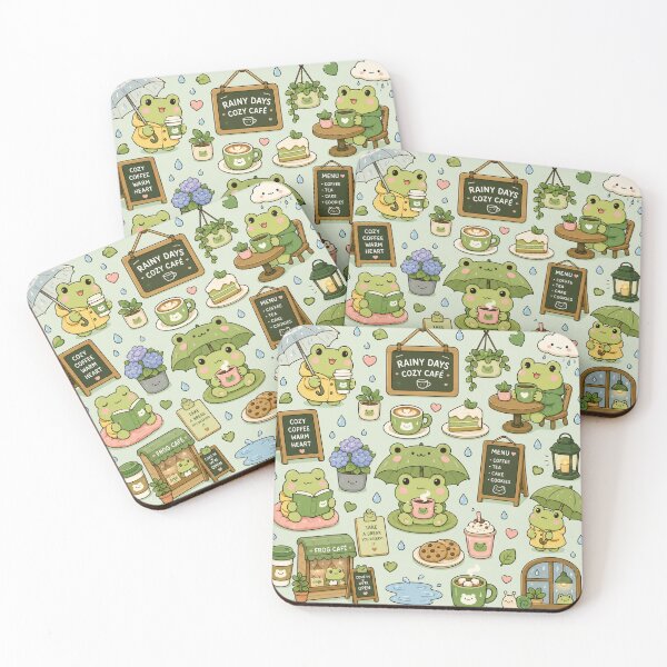 Item preview, Kawaii Frog Rainy Coffee Pattern designed and sold by Soft Berry Studio.