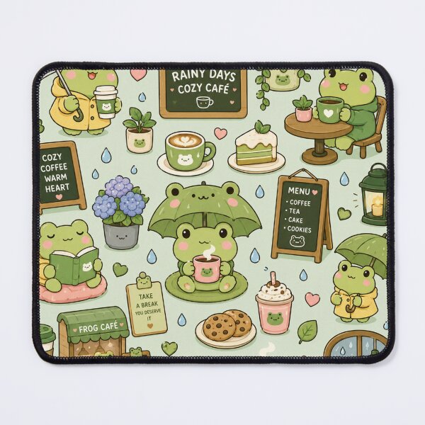 Item preview, Kawaii Frog Rainy Coffee Pattern designed and sold by Soft Berry Studio.