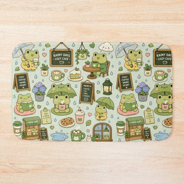 Item preview, Kawaii Frog Rainy Coffee Pattern designed and sold by Soft Berry Studio.