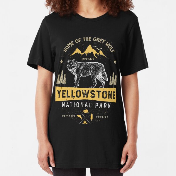 Yellowstone T shirt National Park Grey Wolf - Vintage Gifts Men Women Kids Youth Slim Fit T-Shirt