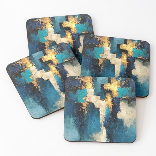 Item preview, Abstract Textured Blue Palette No. 19 - Golden Turquoise & Blue Geometric Blocks designed and sold by SlowRegardArt.