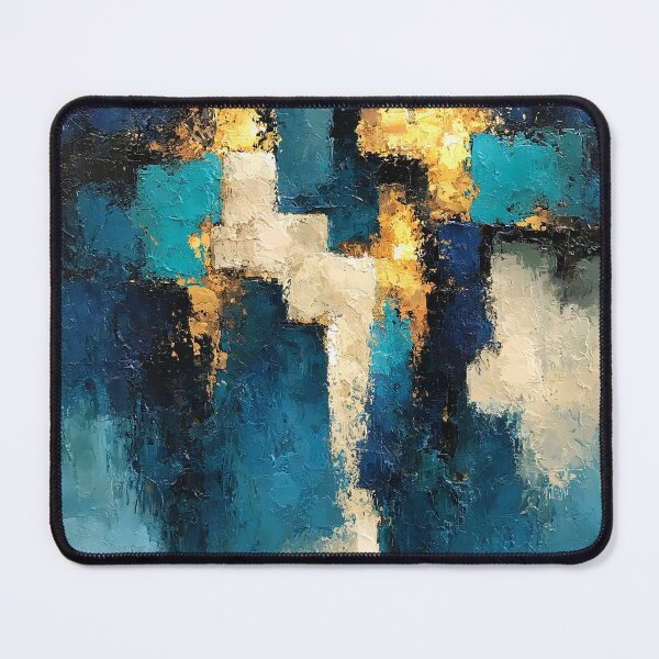 Item preview, Abstract Textured Blue Palette No. 19 - Golden Turquoise & Blue Geometric Blocks designed and sold by SlowRegardArt.