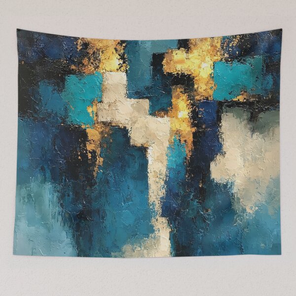 Item preview, Abstract Textured Blue Palette No. 19 - Golden Turquoise & Blue Geometric Blocks designed and sold by SlowRegardArt.