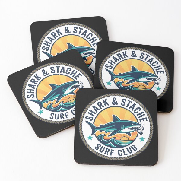 Item preview, Retro 60s Surf Club Moustache Shark Logo designed and sold by DuckOddity.