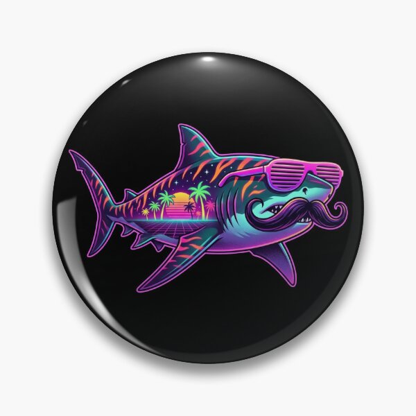 Item preview, Retro 80s Synthwave Neon Pink Moustache Shark designed and sold by DuckOddity.