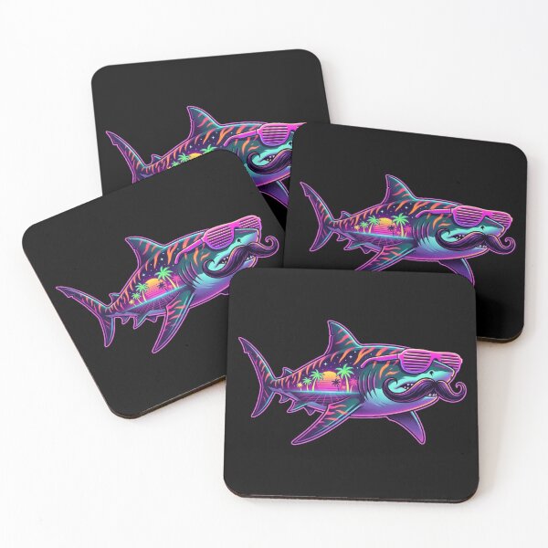 Item preview, Retro 80s Synthwave Neon Pink Moustache Shark designed and sold by DuckOddity.