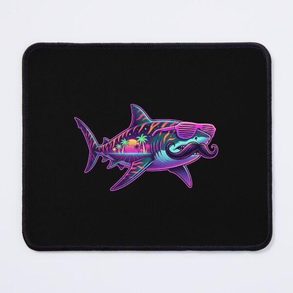 Item preview, Retro 80s Synthwave Neon Pink Moustache Shark designed and sold by DuckOddity.