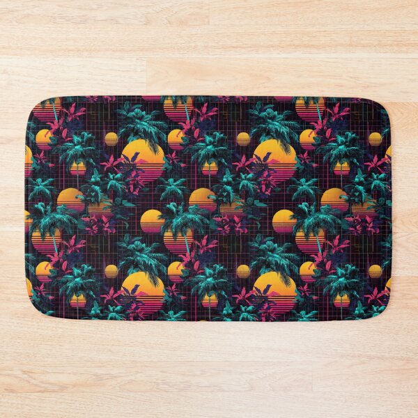 Item preview, Retro 80s Synthwave Palm Tree Sunset Grid designed and sold by NicolasGlowArt.