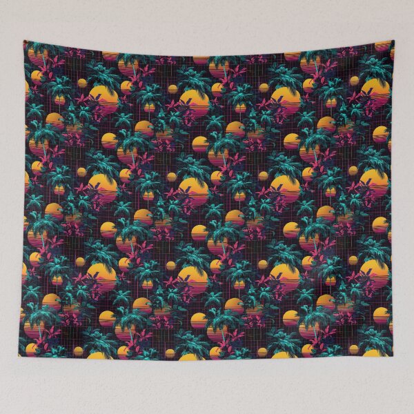 Item preview, Retro 80s Synthwave Palm Tree Sunset Grid designed and sold by NicolasGlowArt.