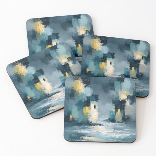 Item preview, Abstract Textured Blue Palette No. 20 - Moody Blue & Gold Nocturnal Cityscape designed and sold by SlowRegardArt.