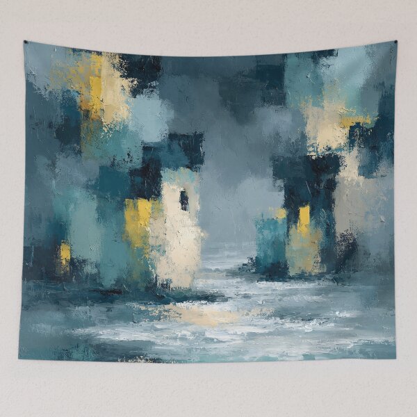 Item preview, Abstract Textured Blue Palette No. 20 - Moody Blue & Gold Nocturnal Cityscape designed and sold by SlowRegardArt.