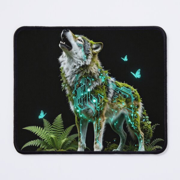 Item preview, Neon Glowing Wolf Biomechanical Moss Forest Art designed and sold by Shape-Forge.