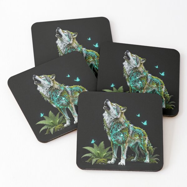 Item preview, Neon Glowing Wolf Biomechanical Moss Forest Art designed and sold by Shape-Forge.