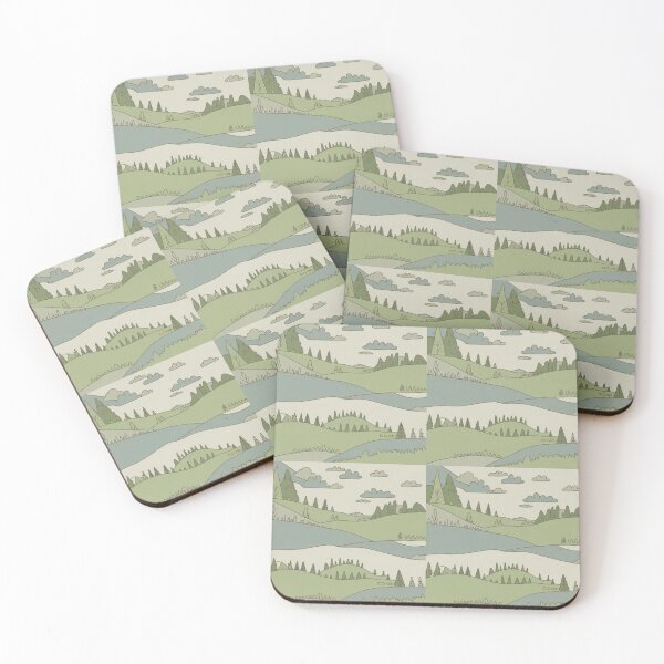 Item preview, Minimalist Green Landscape Pattern | Serene Hills & River Seamless Repeat designed and sold by Midnight Veil Designs.