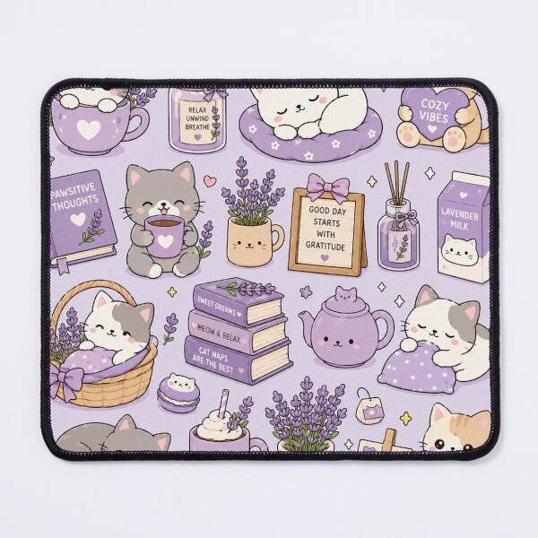 Item preview, Sleepy Kitty Purple Hot Cocoa Pattern designed and sold by Soft Berry Studio.