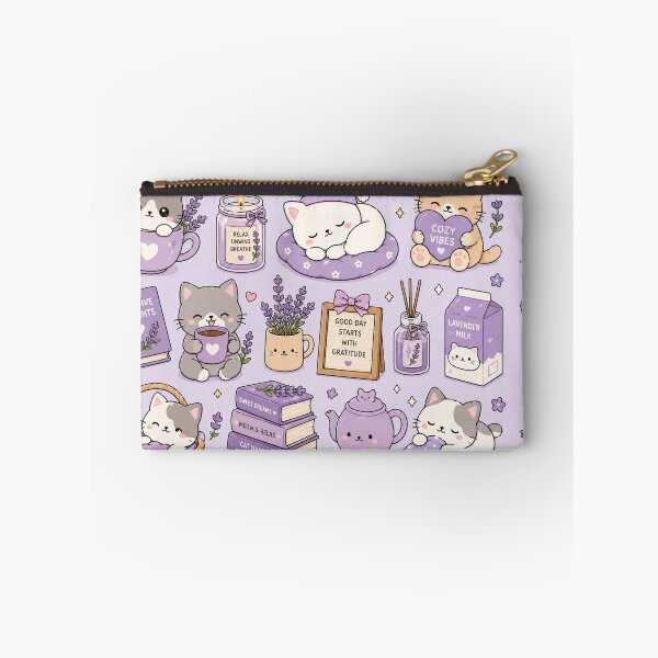 Item preview, Sleepy Kitty Purple Hot Cocoa Pattern designed and sold by Soft Berry Studio.