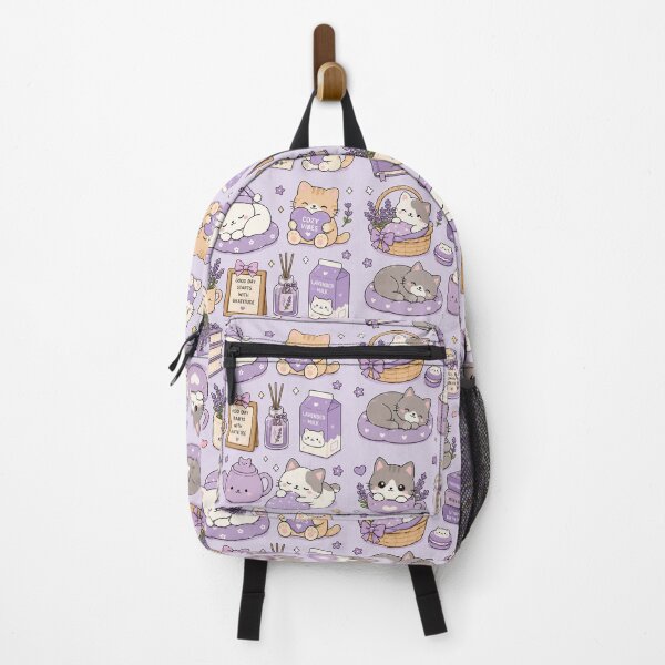 Item preview, Sleepy Kitty Purple Hot Cocoa Pattern designed and sold by Soft Berry Studio.
