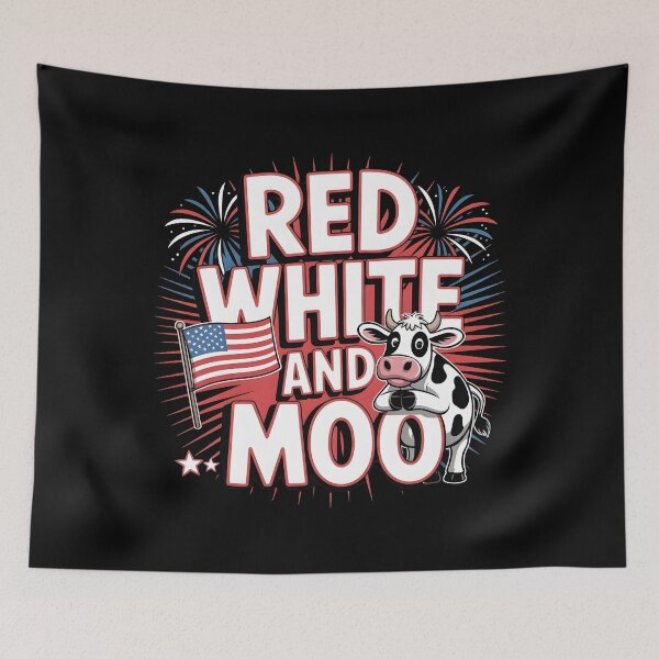 Item preview, Red White And Moo 4th Of July Cute Funny Cow with American Flag Humor designed and sold by Redgiant87x.