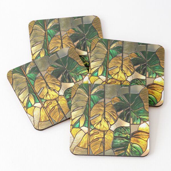 Item preview, Monstera Gold Jungle Stained Glass Photo Texture designed and sold by DigitaICraft.