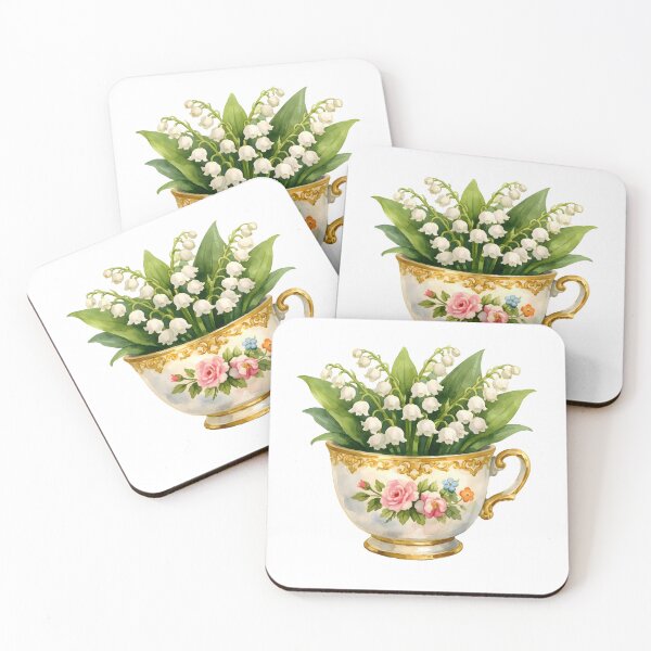 Item preview, Watercolor Vintage Tea Cup with Lily-of-the-Valley  designed and sold by silviaol.