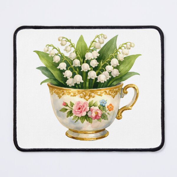 Item preview, Watercolor Vintage Tea Cup with Lily-of-the-Valley  designed and sold by silviaol.