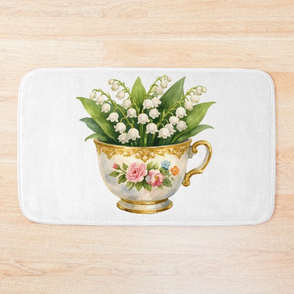 Item preview, Watercolor Vintage Tea Cup with Lily-of-the-Valley  designed and sold by silviaol.