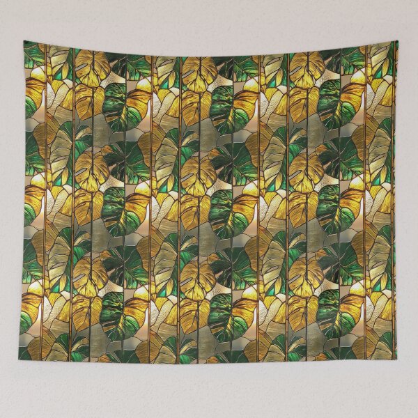 Item preview, Monstera Gold Jungle Stained Glass Photo Texture designed and sold by DigitaICraft.