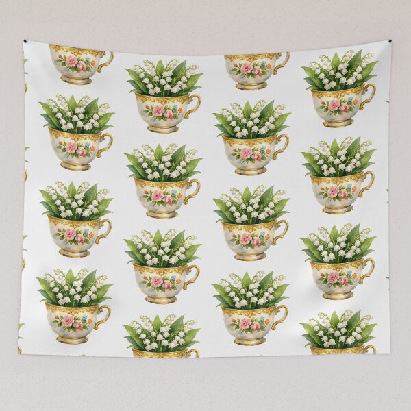 Item preview, Watercolor Vintage Tea Cup with Lily-of-the-Valley  designed and sold by silviaol.