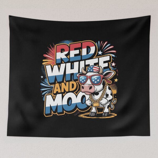 Item preview, Red White And Moo 4th Of July Patriotic Funny Cow Design for BBQ Lovers designed and sold by Redgiant87x.