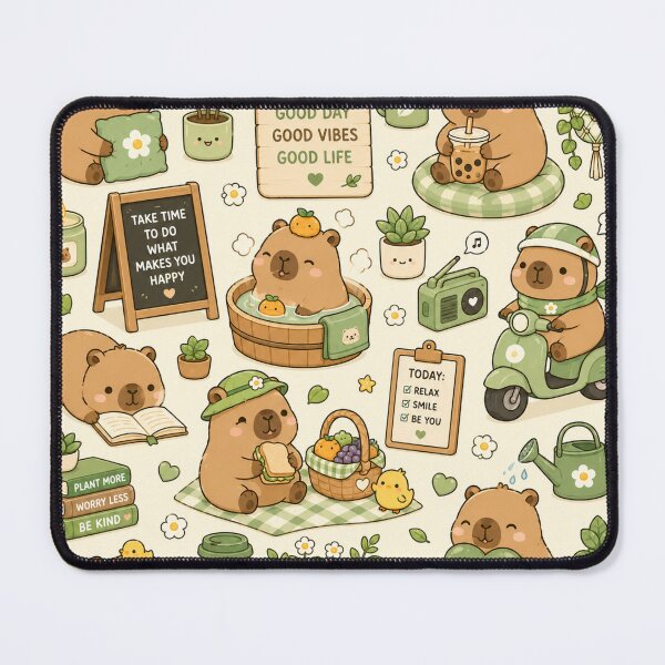 Item preview, Kawaii Capybara Garden Picnic Pattern designed and sold by Soft Berry Studio.