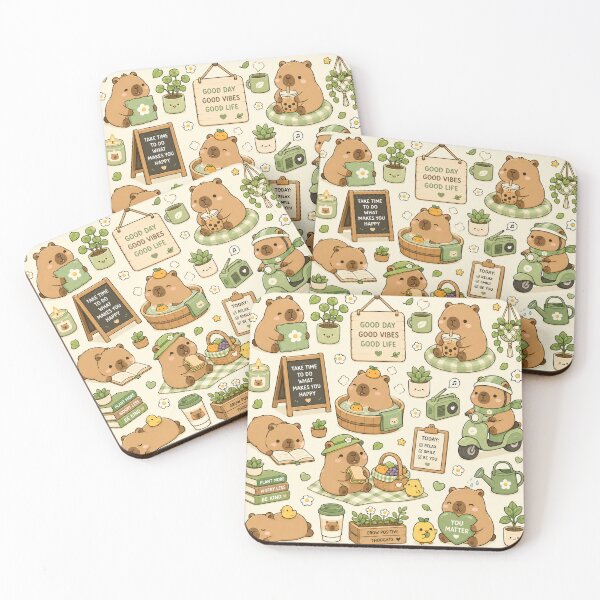 Item preview, Kawaii Capybara Garden Picnic Pattern designed and sold by Soft Berry Studio.