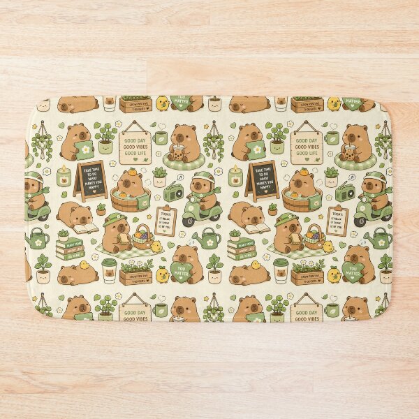 Item preview, Kawaii Capybara Garden Picnic Pattern designed and sold by Soft Berry Studio.