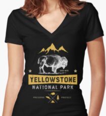 Yellowstone T shirt National Park Bison Buffalo - Vintage Gifts Men Women Youth Kids Tees Women's Fitted V-Neck T-Shirt