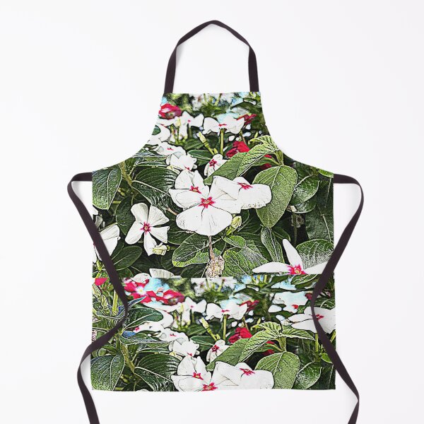 Item preview, White Periwinkle Flowers with Red Centers in Lush Garden designed and sold by BalkanBloom.