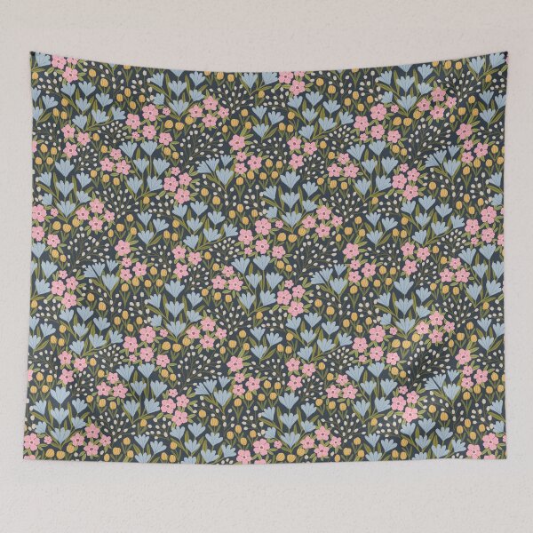 Item preview, Navy blue wildflower meadow | Cottagecore floral design designed and sold by Illustrated by Nat.