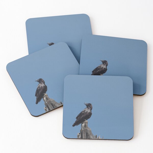 Item preview, American Crow perched and panting on tall tree snag designed and sold by lisavonbiela.