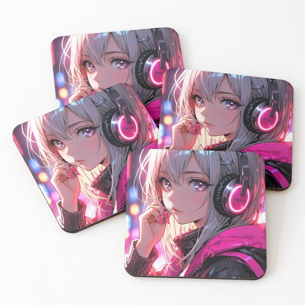 Item preview, Neon Cyber DJ Girl Anime Aesthetic | Pink Headphones Cyberpunk Waifu designed and sold by AnimDream .