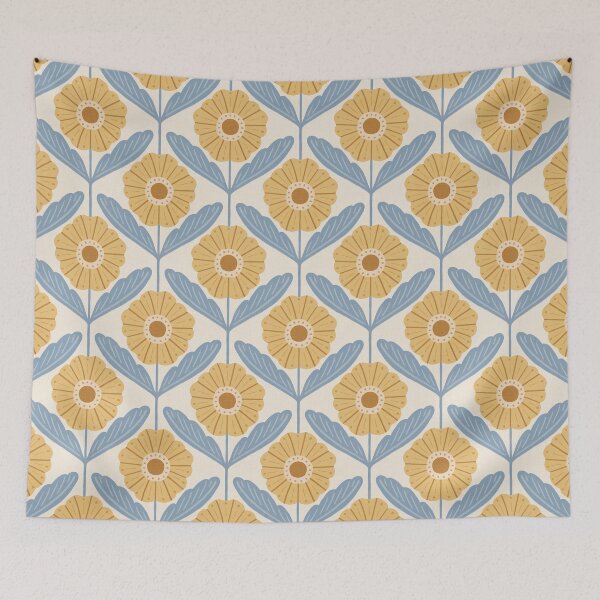 Item preview, Retro prairie floral | Golden wheat & denim blue designed and sold by Illustrated by Nat.