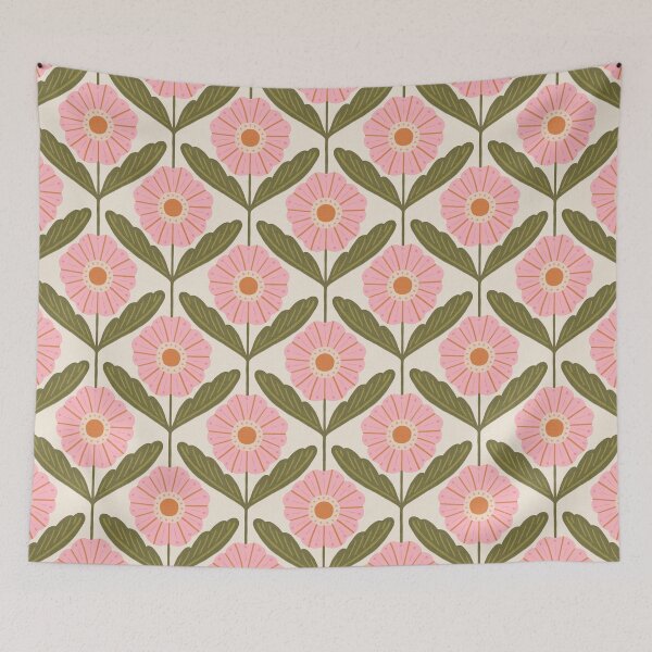 Item preview, Retro prairie floral | Pink & olive cottagecore designed and sold by Illustrated by Nat.