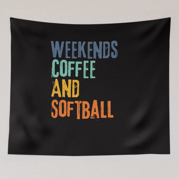Item preview, Funny Retro Weekends Coffee and Softball designed and sold by WeirdlyRare.