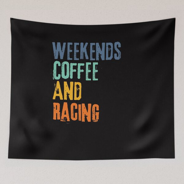 Item preview, Funny Retro Weekends Coffee and Racing designed and sold by WeirdlyRare.