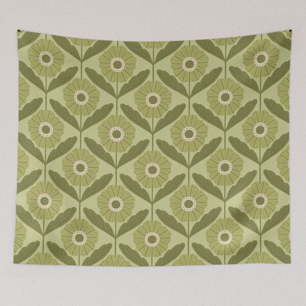 Item preview, Retro prairie floral | Avocado green cottagecore designed and sold by Illustrated by Nat.