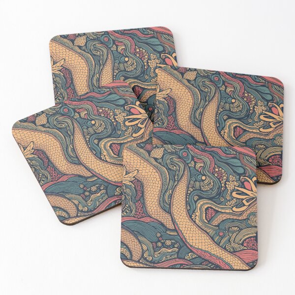Item preview, Serpentine Dreams — Bold Psychedelic Abstract Pattern in Teal and Coral designed and sold by Mripa.