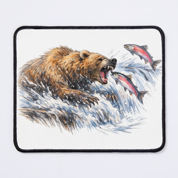 Item preview, Brown bear fishing colour pencil sketch designed and sold by PrestonSquires.
